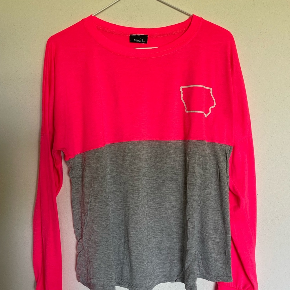 Rue21 Pink and Gray Iowa Long Sleeve Tee